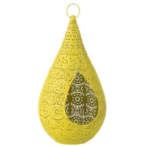 TEA LIGHT HOLDER DROP METAL/GLASS YELLOW LARGE
