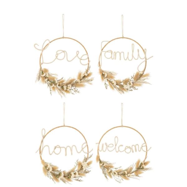 HANGING WREATH WITH WORDS DRIED FLOWERS NATURAL ASSORTMENT OF 4