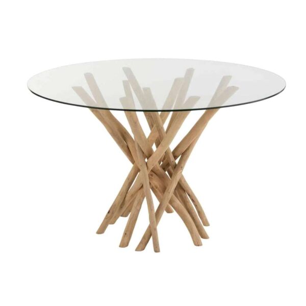DINING TABLE BRANCHES ROUND TEAK WOOD NATURAL/GLASS