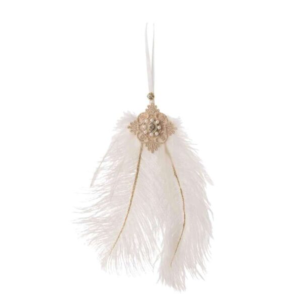 HANGER FEATHER RHINESTONES WHITE