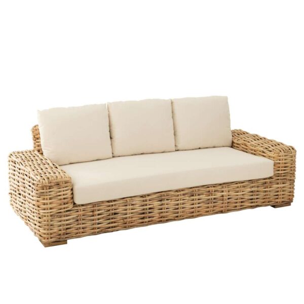 SOFA+CUSHION 3 PERSON RATTAN/TEXTILE NATURAL/WHITE