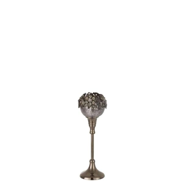 TEALIGHT HOLDER ON FOOT JEWEL METAL/ALUMINIUM/GLASS SMOKEY GREY MEDIUM