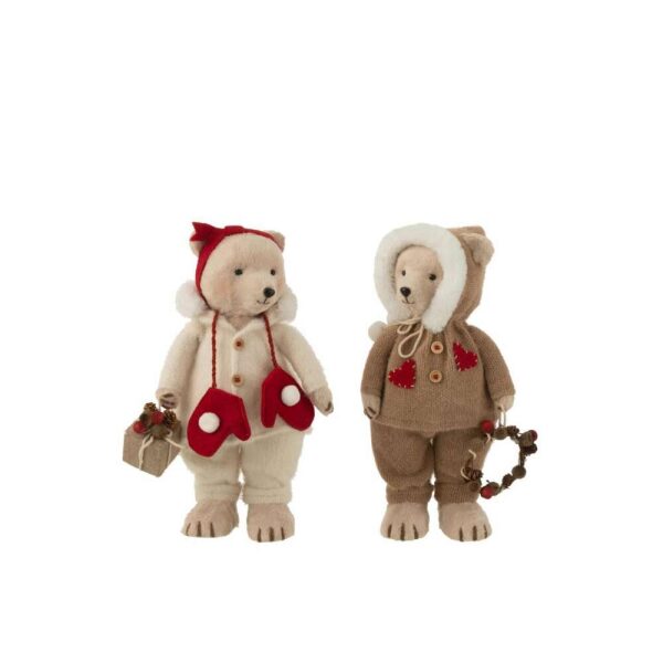 BEAR STANDING BOY/GIRL TEXTILE BEIGE/RED MEDIUM ASSORTMENT OF 2