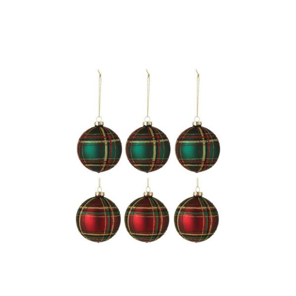 BOX OF 6 CHRISTMAS BAUBLES CHECKERED GLASS 3RED/3GREEN SMALL