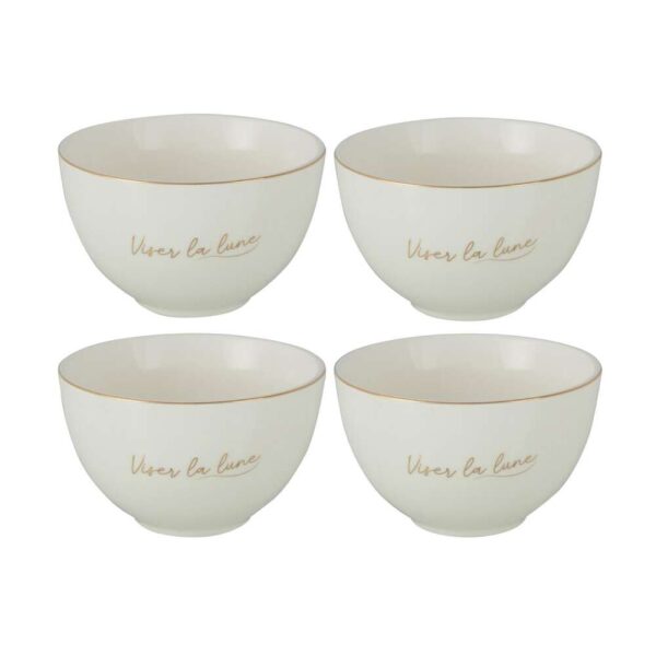 BOX OF 4 BOWL PORCELAIN VISER LA LUNE WHITE/GOLD SMALL