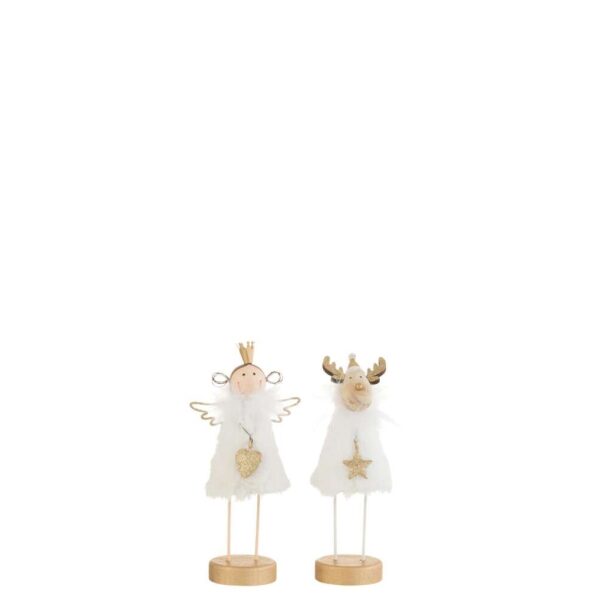 ANGEL/REINDEER ON FOOT FUR/WOOD WHITE/GOLD SMALL ASSORTMENT OF 2