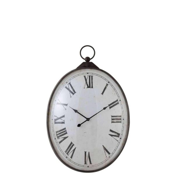 CLOCK ROMAN NUMERALS OVAL METAL BLACK