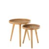 SET OF 2 SIDETABLES ROUND TRIPOD RATTAN NATURAL