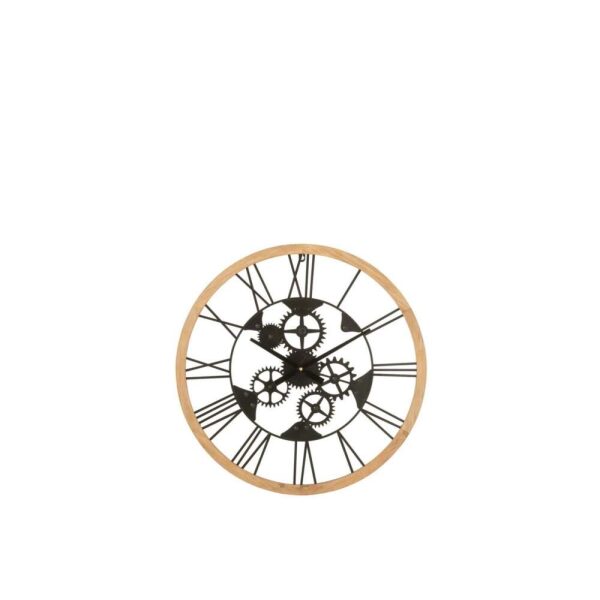 CLOCK ROMAN NUMERALS WHEELS METAL/WOOD BLACK SMALL