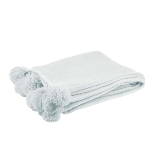 PLAID POMPOM POLYESTER LIGHT BLUE