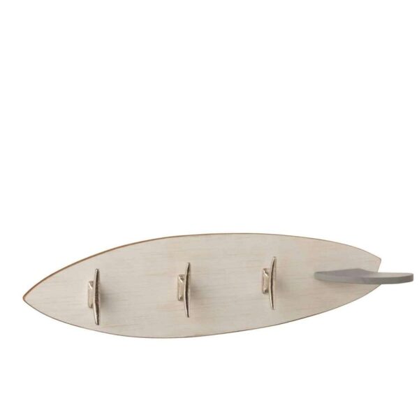 COAT RACK 3HOOKS SURFBOARD WOOD BEIGE METAL SILVER