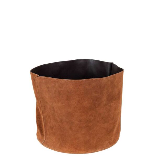 STORAGE BASKET ROUND LOW LEATHER COGNAC