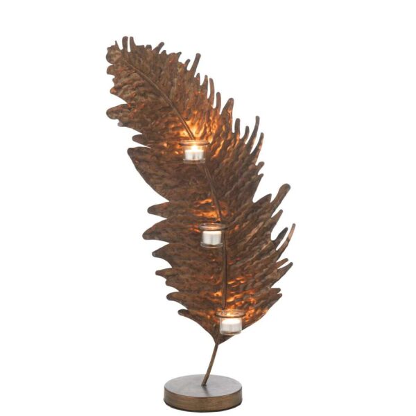 CANDLE HOLDER LEAF METAL/GLASS BROWN