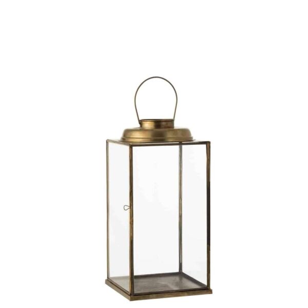 LANTERN SQUARE LOW ANTIQUE GLASS/IRON BRONZE SMALL