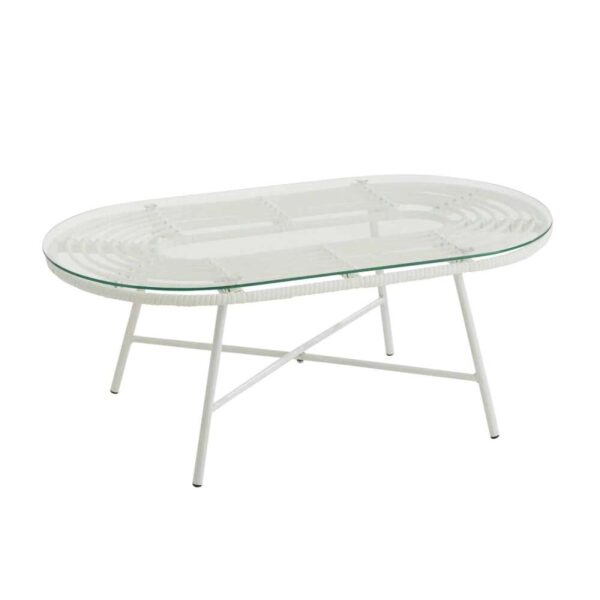 TABLE LOW OVAL OUTDOORS MET/GLASS WHITE