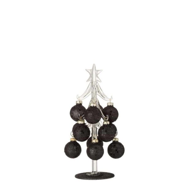 TREE WHITE BAUBLES STARS GLASS BLACK SMALL