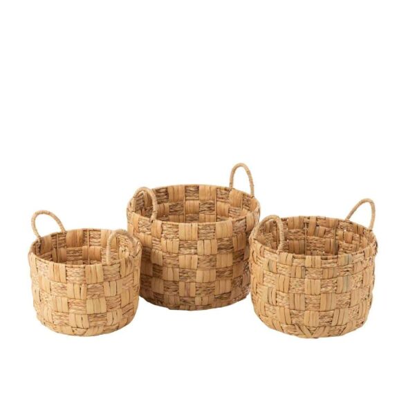 SET OF 3 BASKETS ROUND WATER HYACINTH NATURAL