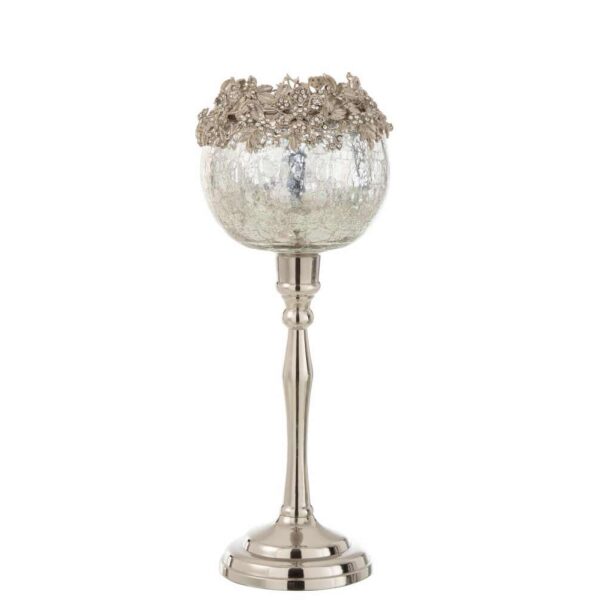 TEALIGHT HOLDER ON FOOT JEWEL METAL/ALUMINIUM/GLASS SILVER LARGE