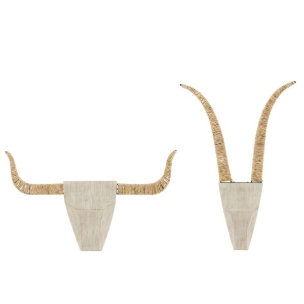 SET OF TWO WALL DECORATION BULL FIR WOOD/REED WHITE/NATURAL