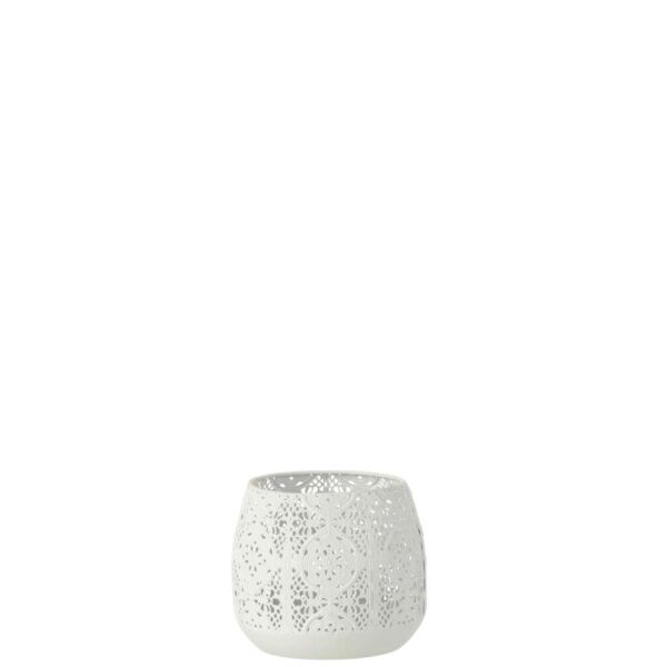 TEALIGHT HOLDER ROUND EASTERN METAL/GLASS WHITE MEDIUM