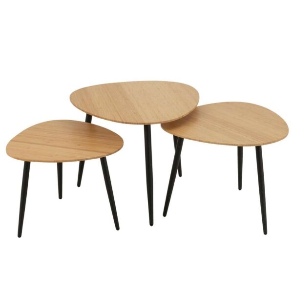 SET OF 3 SIDE TABLES PALETTE BAMBOO/METAL NATURAL/BLACK