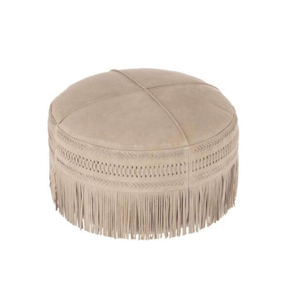 HASSOCK TASSELS ROUND LEATHER LIGHT GREY
