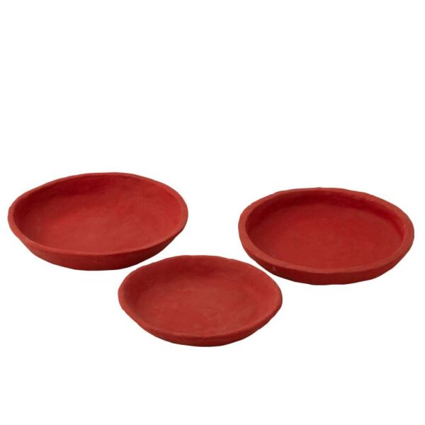 SET OF 3 PLATES PAPER MACHE RED