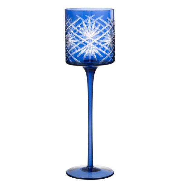 TEALIGHT HOLDER ON FOOT SANTORINI GLASS BLUE LARGE