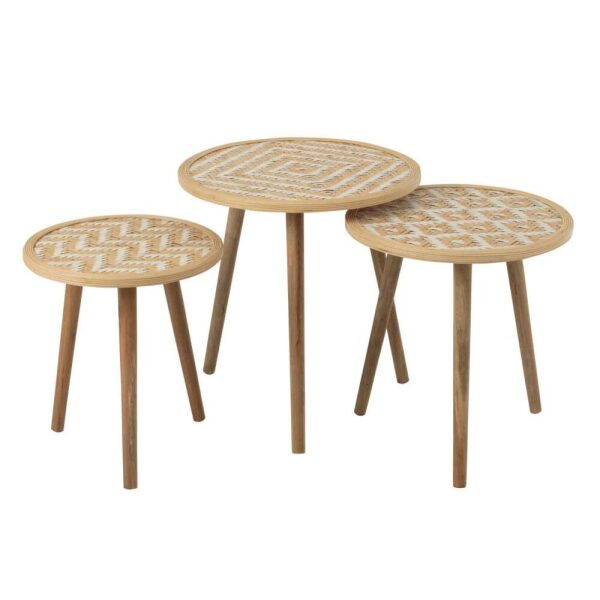 SET OF 3 SIDETABLE PATTERNS 3 LEGS BAMBOO/WOOD NATURAL/WHITE