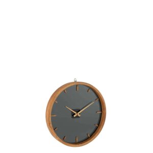 WALL CLOCK ROUND WOOD/GLASS BROWN/BLACK SMALL