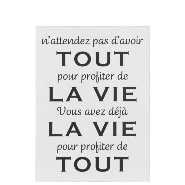 PLACARD TEXT FRENCH VIE METAL WHITE/BLACK