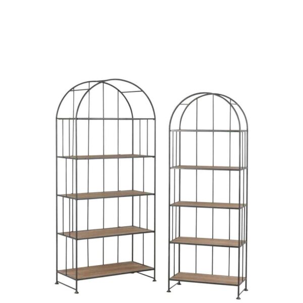 SET OF 2 RACK ROUND TOP METAL/WOOD BROWN
