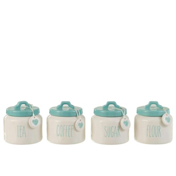 STORAGE JAR FLOUR/SUGAR/COFFEE/TEA CERAMIC WHITE/BLUE ASSORTMENT OF 4