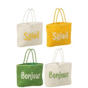 TOTE BAG BONJOUR/SOLEIL PAPER WHITE/GREEN/YELLOW ASSORTMENT OF 4