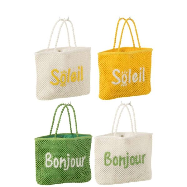 TOTE BAG BONJOUR/SOLEIL PAPER WHITE/GREEN/YELLOW ASSORTMENT OF 4