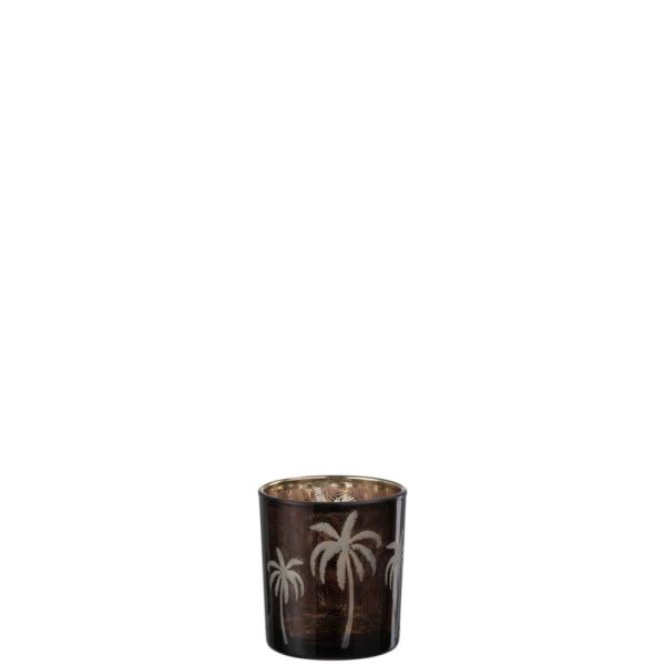 TEALIGHT HOLDER PALM TREE GLASS BROWN SMALL