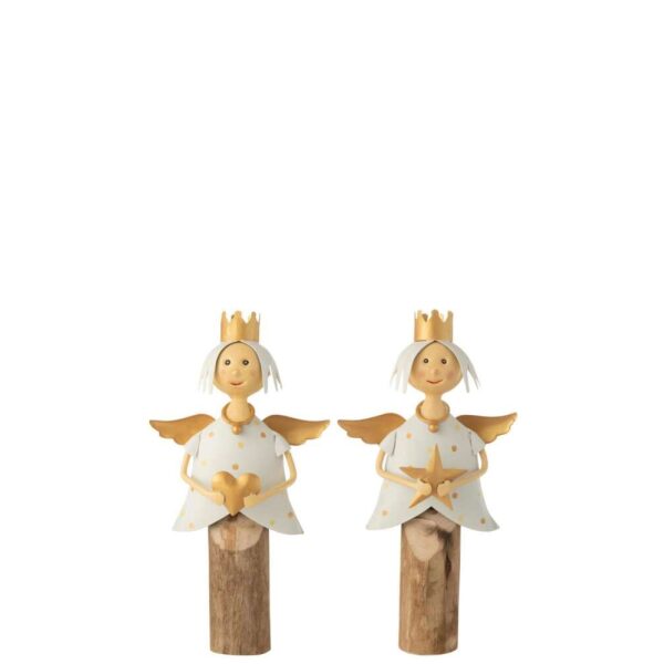ANGEL STAR HEART ON STAND IRON/WOOD WHITE/GOLD ASSORTMENT OF 2