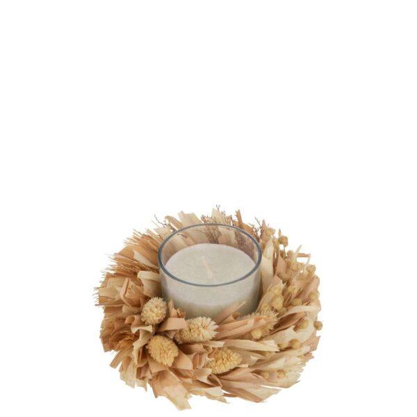 CANDLE FLOWERS ROUND GLASS WHITE/NATURAL 24H