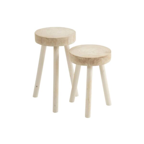 SET OF 2 STOOLS PAULOWNIA WOOD WHITE