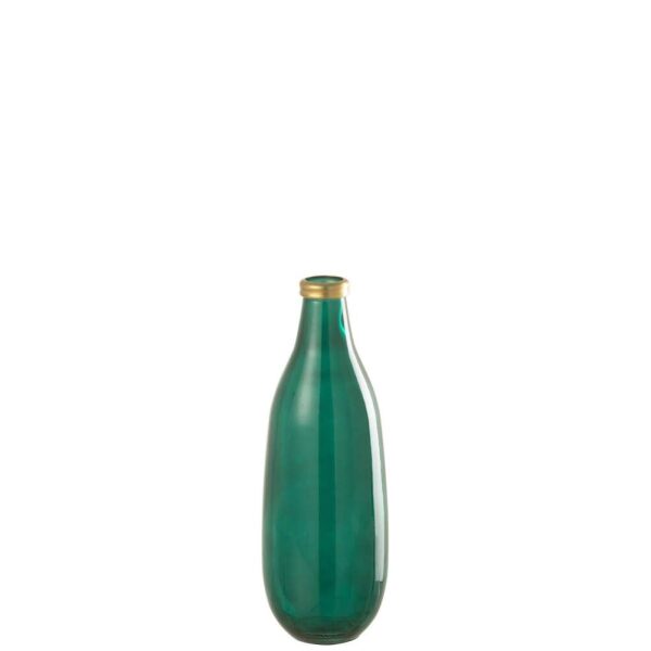 VASE GOLD RIM GLASS GREEN MEDIUM