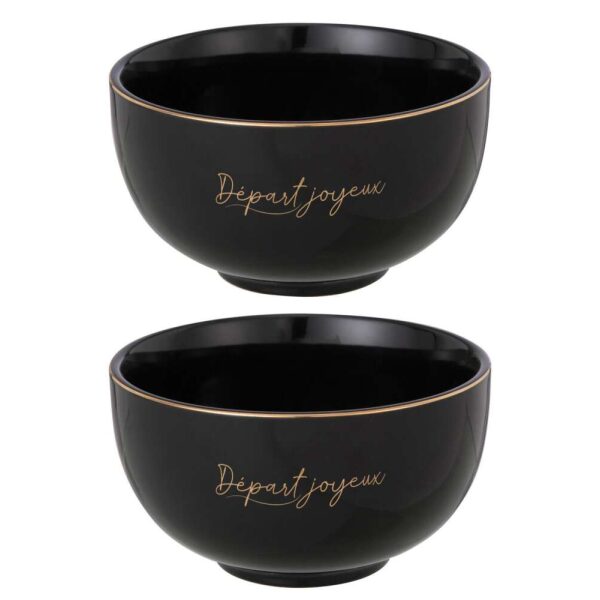BOX OF 2 BOWL PORCELAIN DÉPART JOYEUX BLACK/GOLD LARGE