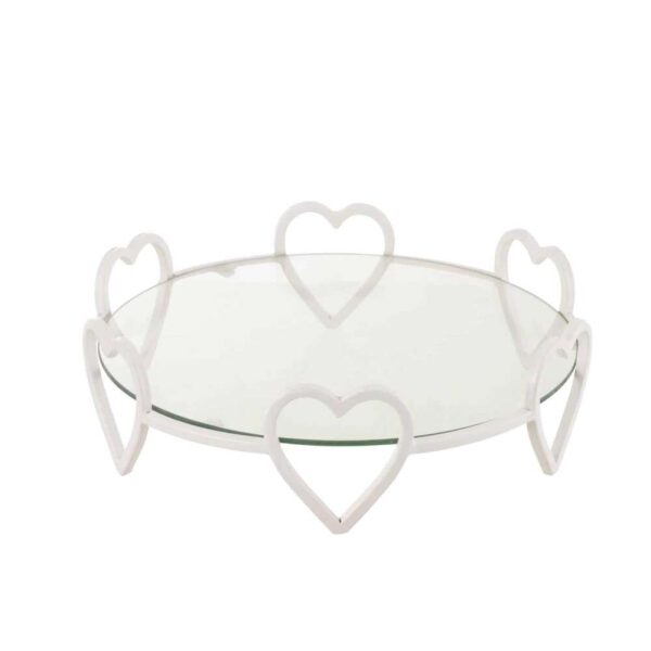 SAUCER ROUND HEARTEN METAL/GLASS WHITE