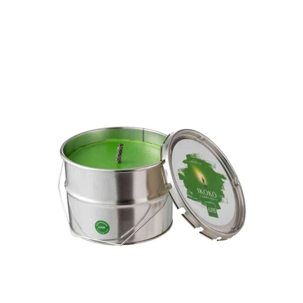 OUTDOORS CANDLE PAINT IKOKO POT METAL/WAX GREEN SMALL 50H