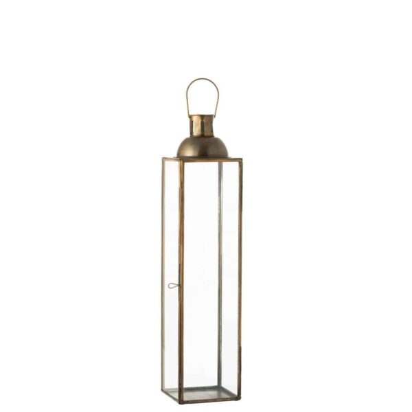 LANTERN SQUARE HIGH ANTIQUE GLASS/IRON BRONZE SMALL