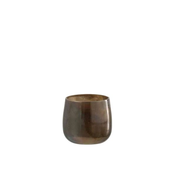 TEALIGHT HOLDER LINES GLASS DARK BROWN SMALL