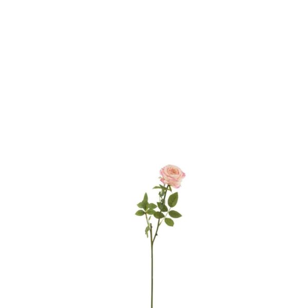 ROSE SINGLE+LEAVES PLASTIC PINK