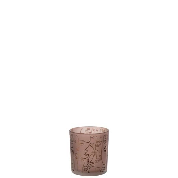 TEALIGHT HOLDER HAPPY FACES GLASS TERRACOTTA SMALL