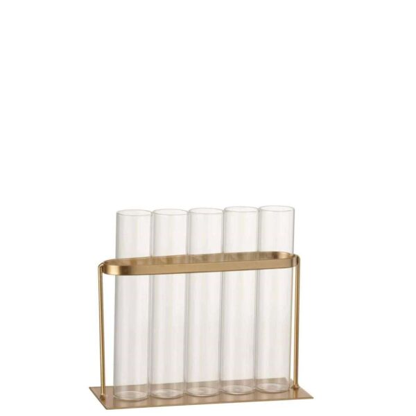 VASE 5 TUBES METAL/GLASS GOLD
