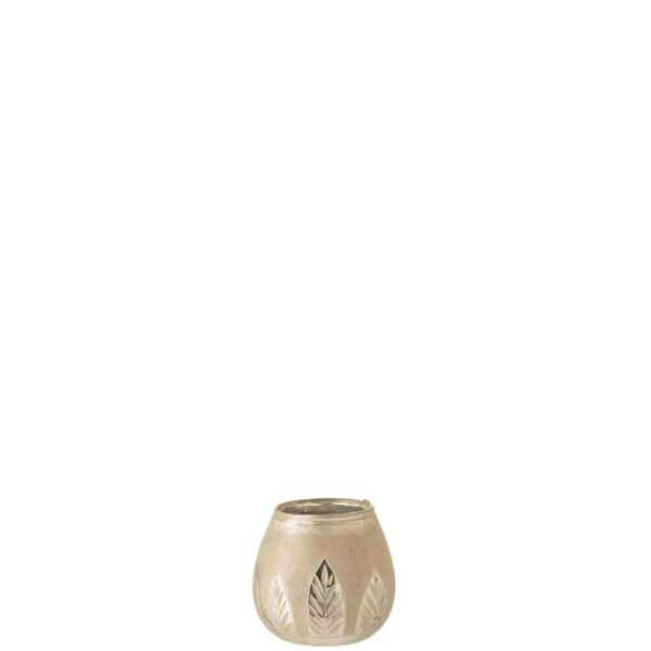 TEALIGHT HOLDER LEAF ROUND GLASS SILVER SMALL