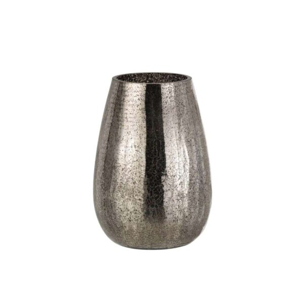HURRICANE LIGHT EGG SHAPED CRAQUELURE GLASS GREY LARGE